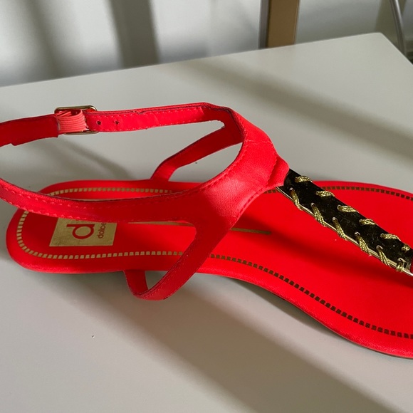 Dolce Vita Neon Red and Gold Sandals - Picture 6 of 8